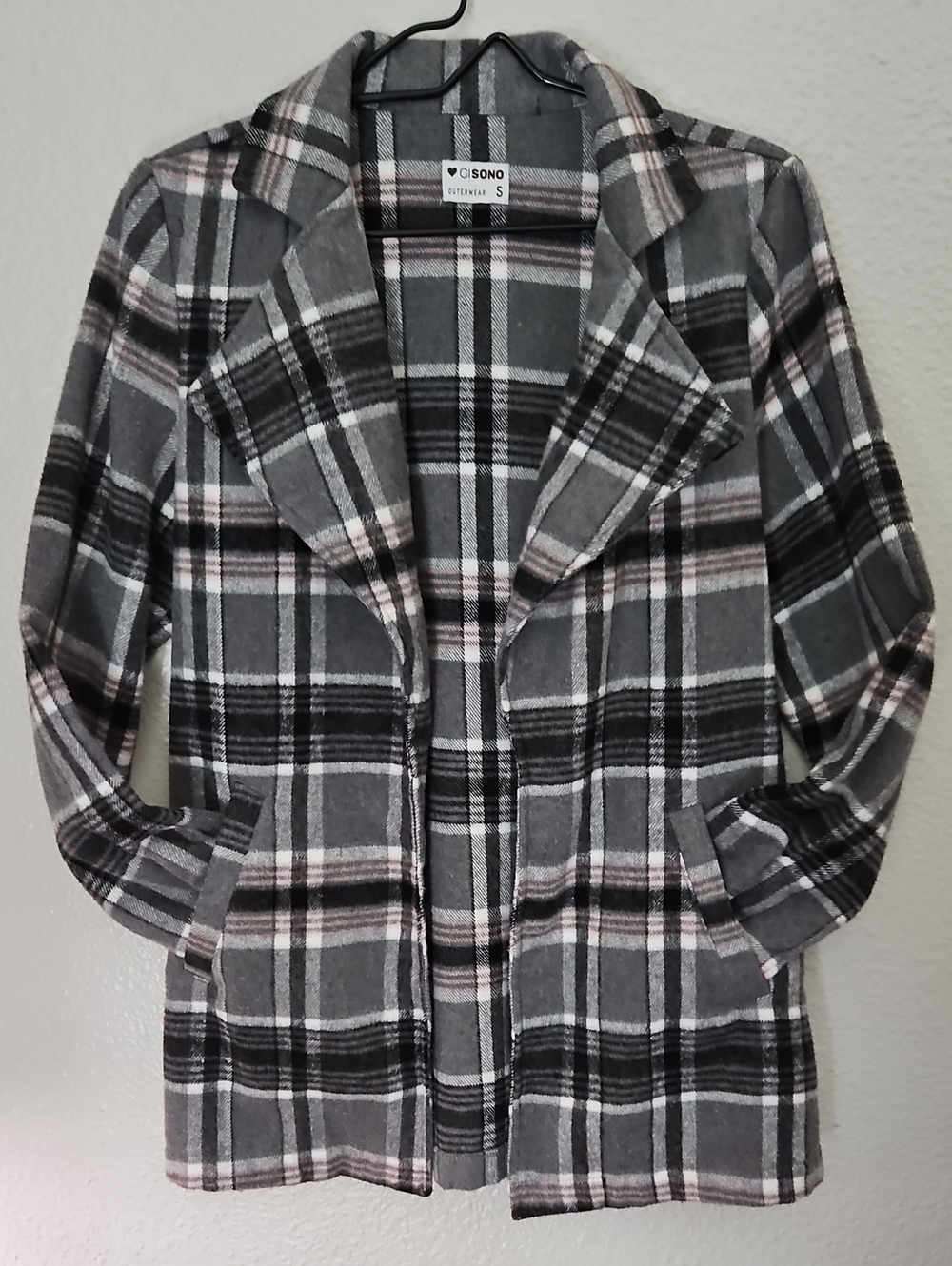Ci Sono Plaid Shacket Jacket Gray/pink Nathalie Open Front Small
